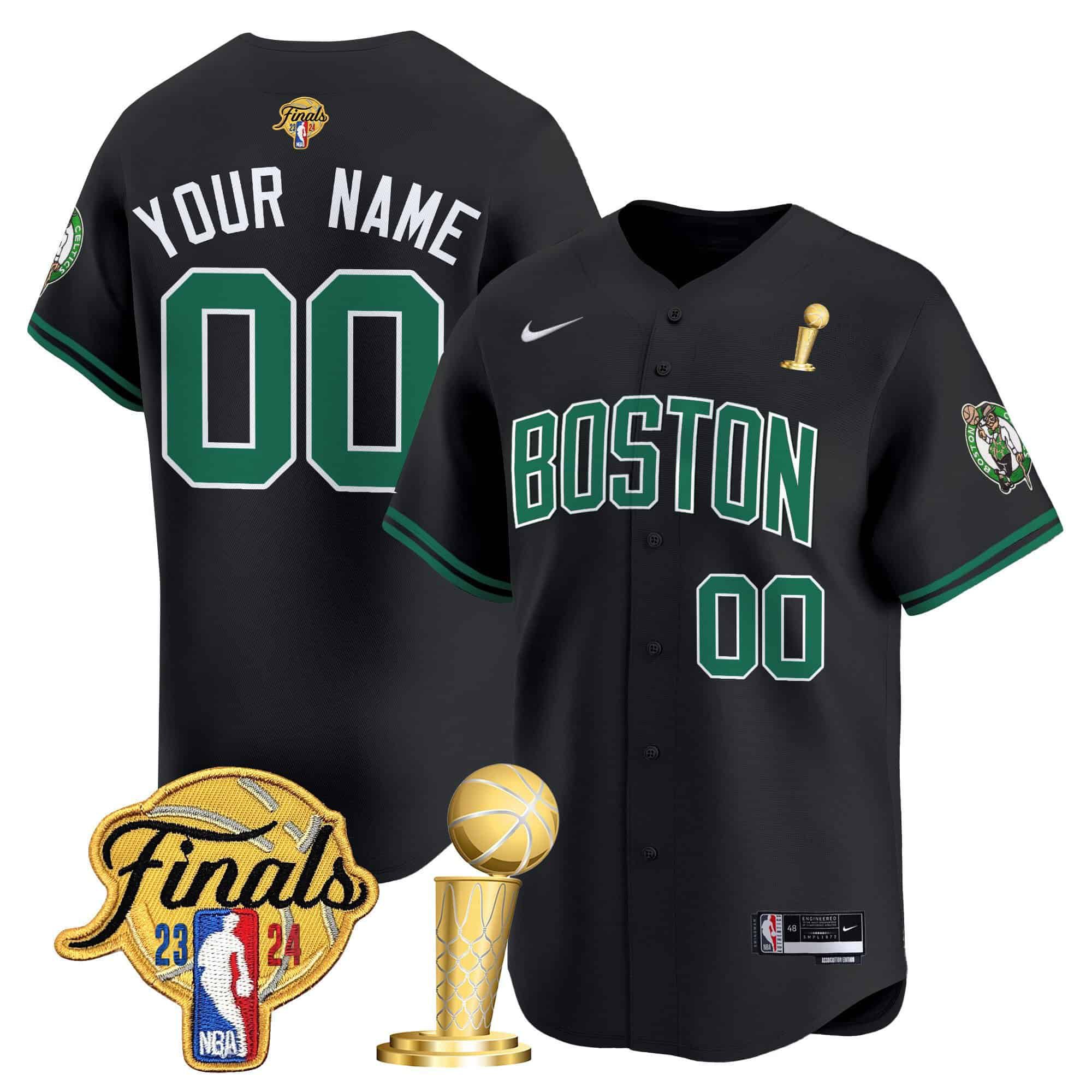 Men Boston Celtics Black 2024 Nike Final & Champions Patch Baseball Custom NBA Jersey